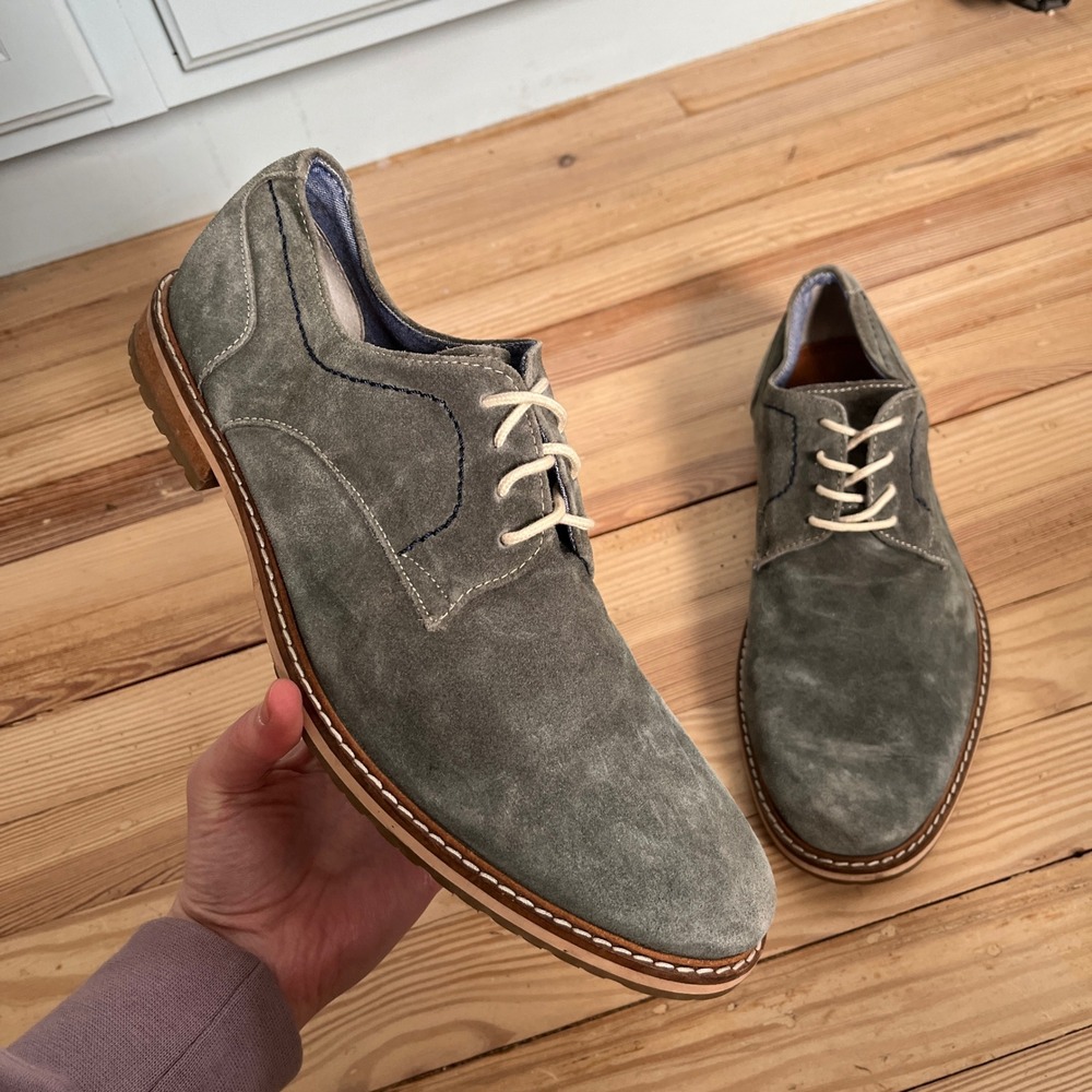 Ben Sherman Men Grey Green Suede Derby Oxford Shoes US 11 preppy academia career